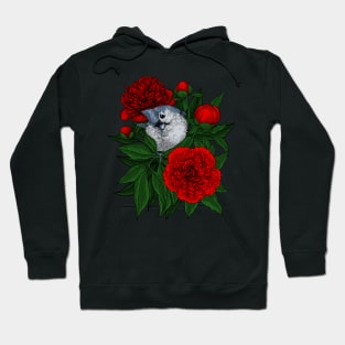 Bird on a red peony bouquet Hoodie